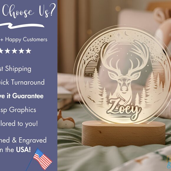 Deer LED Name Light | Woodland Kids Room Decor & Baby Shower Gift - Picture 4 of 8